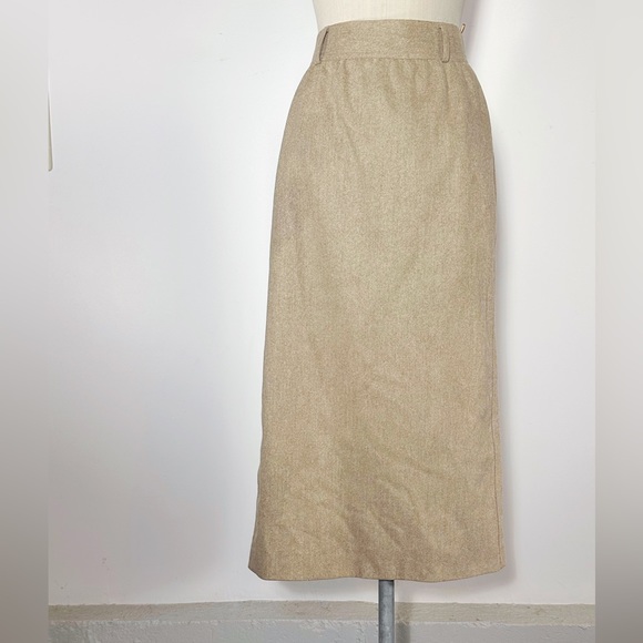 VINTAGE ESCADA BEIGE WOOL MAXI SKIRT BUTTON BACK SLIT 40 US 10 MEDIUM - Picture 2 of 5